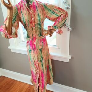 🌍 GLOBAL CHIC 🌍 XS East Essence button down maxi dress, reptile print, Bohemia